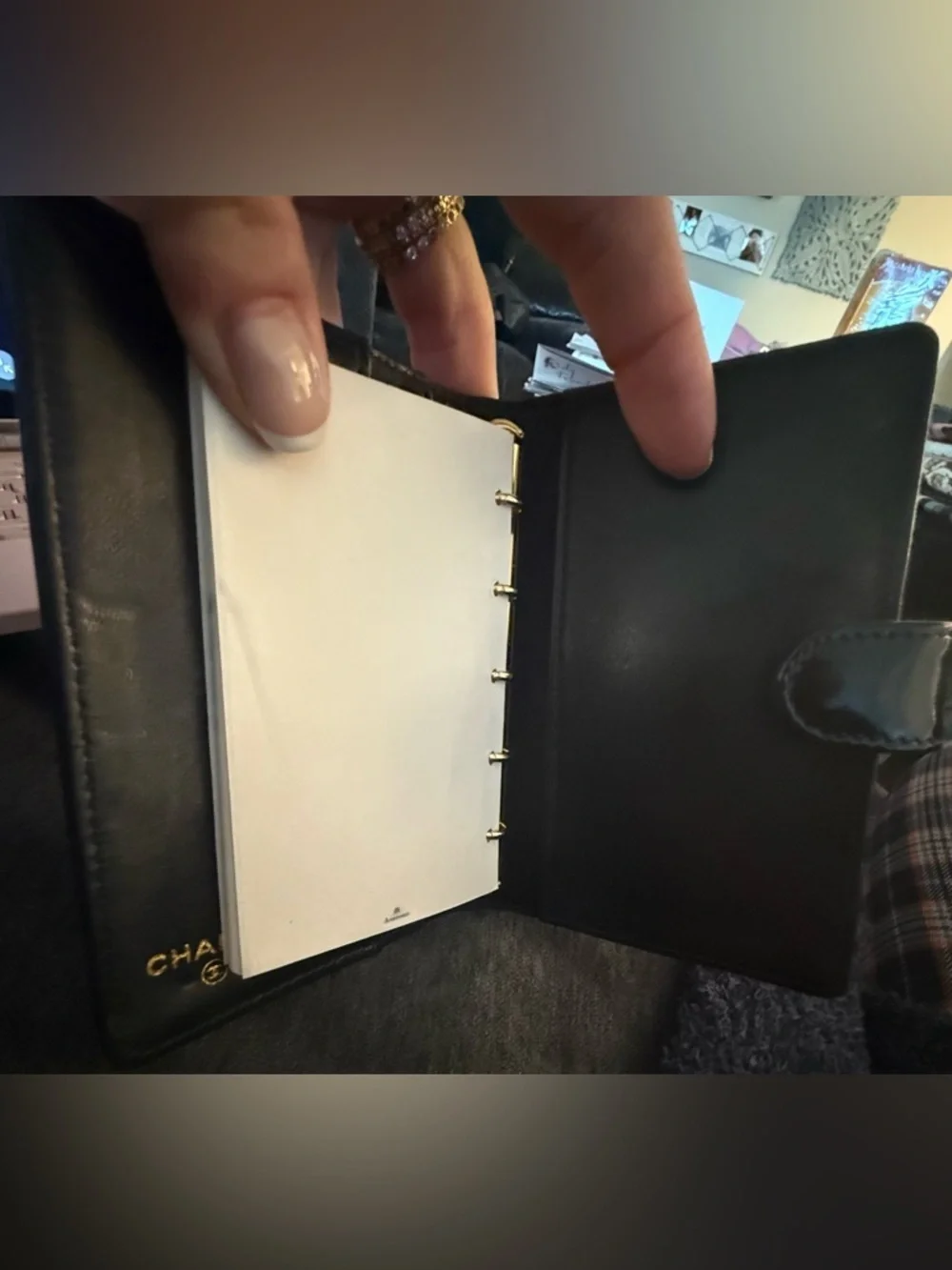 CHANEL authentic black patent leather agenda cardholder with Ashford paper. EUC